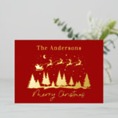 kerstkerstkerstkersttaart en rendierslee folie feestdagenkaart (Staand Voorkant)