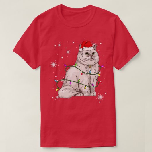 Kerstkerstkerstlampje met Perzische kat Santa T-shirt (Design voorkant)