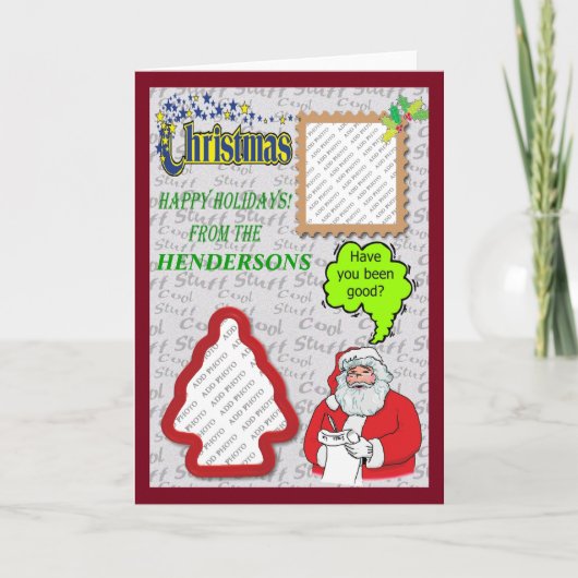 Kerstkerstkerstman en -boom Voeg foto's toe Feestdagen Kaart (Voorkant)