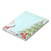 Kerstkerstkerstman en Boom Whimsical w Name Gift Notitieblok (Linkerzijde)