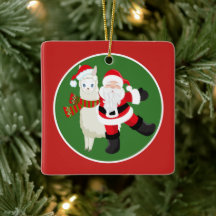 Kerstkerstkerstman en lama voegen ornament toe