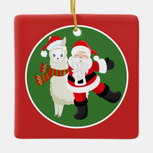 Kerstkerstkerstman en lama voegen ornament toe (Voorkant)