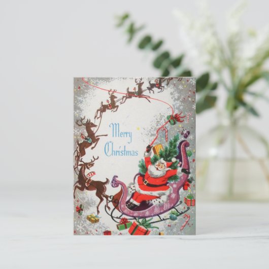 Kerstkerstkerstman en rendier feestdagenkaart (Staand voorkant)