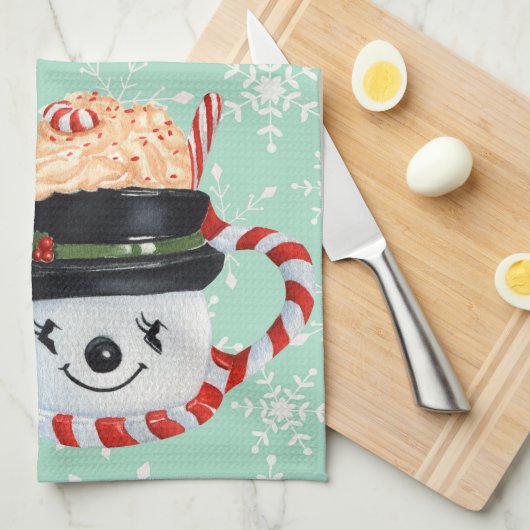 Kerstkerstkerstman en Snowman Hot Cocoa & Cupcakes Theedoek (Quarter Fold)