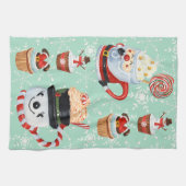 Kerstkerstkerstman en Snowman Hot Cocoa & Cupcakes Theedoek (Horizontaal)