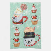 Kerstkerstkerstman en Snowman Hot Cocoa & Cupcakes Theedoek (Verticaal)