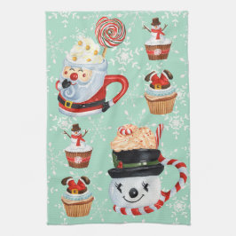 Kerstkerstkerstman en Snowman Hot Cocoa & Cupcakes Theedoek