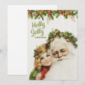  kerstkerstkerstman en zweet meisje feestdagenkaart (Voorkant / Achterkant)