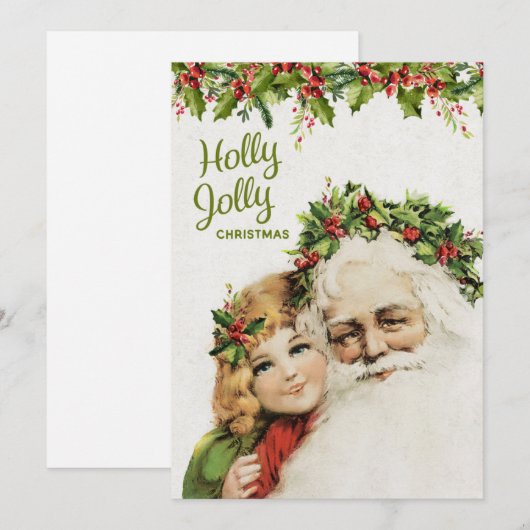  kerstkerstkerstman en zweet meisje feestdagenkaart (Voorkant / Achterkant)