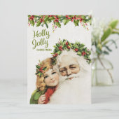  kerstkerstkerstman en zweet meisje feestdagenkaart (Staand voorkant)