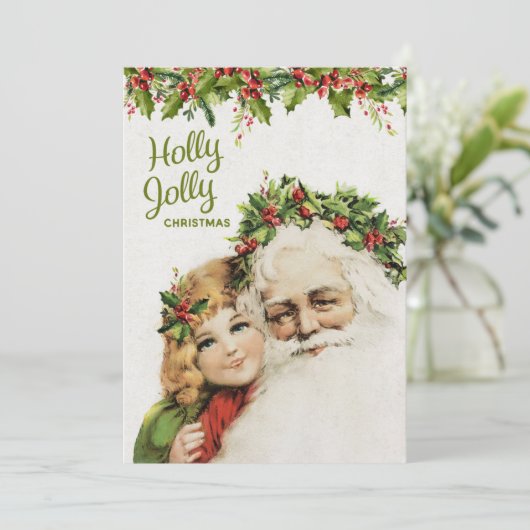  kerstkerstkerstman en zweet meisje feestdagenkaart (Staand voorkant)