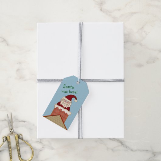 KerstkerstKerstman in Chimney Cadeaulabel (Met Touw)