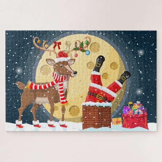 Kerstkerstkerstman in Chimney met Rudolph Legpuzzel (Horizontaal)