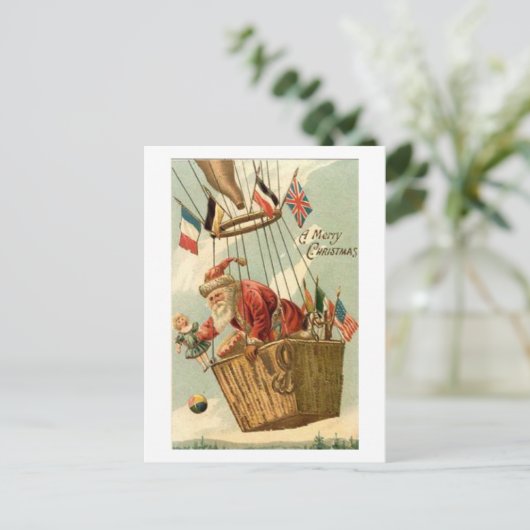 Kerstkerstkerstman in Hot Air ballon Feestdagenkaart (Staand voorkant)