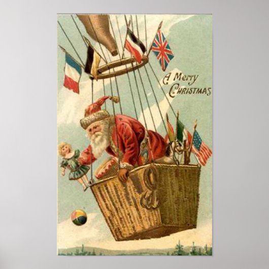 Kerstkerstkerstman in Hot Air ballon Poster (Voorkant)