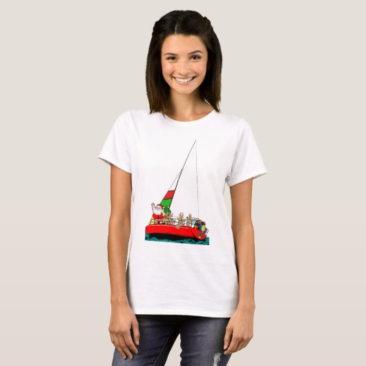 Kerstkerstkerstman in Sailboot die ik liever zou v T-shirt (Voorkant volledig)