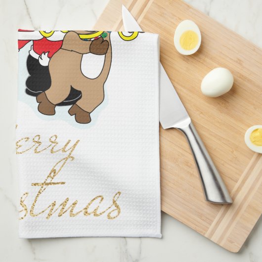 Kerstkerstkerstman met kleur en rendieren theedoek (Quarter Fold)