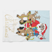 Kerstkerstkerstman met kleur en rendieren theedoek (Horizontaal)