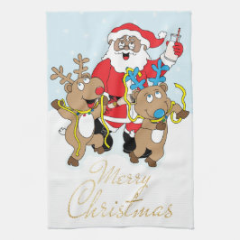 Kerstkerstkerstman met kleur en rendieren theedoek