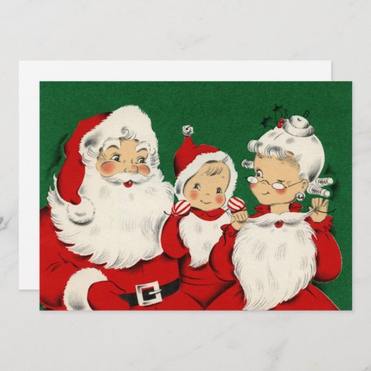  kerstkerstkerstman met Retro en gezin Feestdagenkaart (Voorkant / Achterkant)