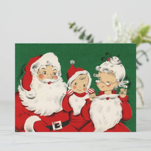  kerstkerstkerstman met Retro en gezin Feestdagenkaart (Staand voorkant)