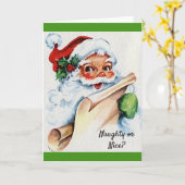 Kerstkerstkerstman met Vintage kerstman Naughty of Kaart (Gele Bloem)