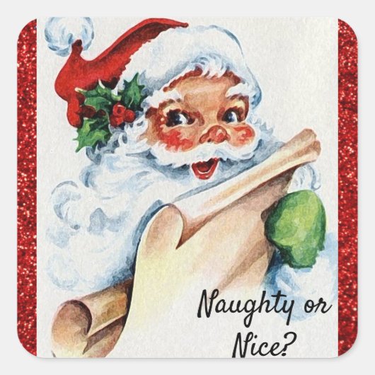 Kerstkerstkerstman met Vintage kerstman Naughty of Vierkante Sticker (Voorkant)