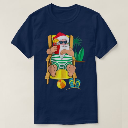 Kerstkerstkerstman op strand, Hawaiian kerstvaca T-shirt (Design voorkant)