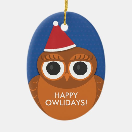 Kerstkerstkerstsieraden - Happy Owlidays Keramisch Ornament (Voorkant)