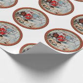 Kerstkerstman die een oud vliegtuig vliegt cadeaupapier (Hoek)