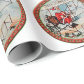 Kerstkerstman die een oud vliegtuig vliegt cadeaupapier (Rol Hoek)