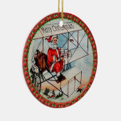 Kerstkerstman die een oud vliegtuig vliegt keramisch ornament (Rechts)