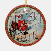 Kerstkerstman die een oud vliegtuig vliegt keramisch ornament (Voorkant)