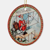 Kerstkerstman die een oud vliegtuig vliegt keramisch ornament (Links)