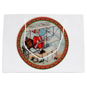 Kerstkerstman die een oud vliegtuig vliegt large cadeautasje (Voorkant)