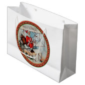 Kerstkerstman die een oud vliegtuig vliegt large cadeautasje (Voorkant Gekanteld)