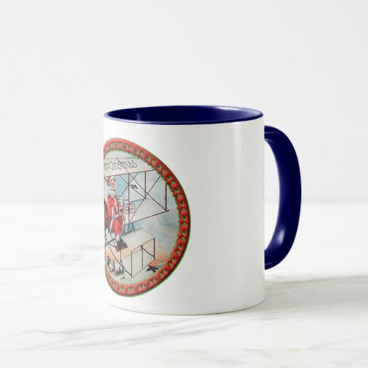 Kerstkerstman die een oud vliegtuig vliegt mok (Voorkant rechts)