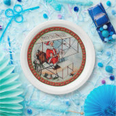 Kerstkerstman die een oud vliegtuig vliegt papieren bordje (Feest)