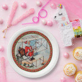 Kerstkerstman die een oud vliegtuig vliegt papieren bordje (Feest)