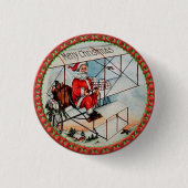Kerstkerstman die een oud vliegtuig vliegt ronde button 3,2 cm (Voorkant)