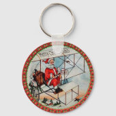 Kerstkerstman die een oud vliegtuig vliegt sleutelhanger (Voorkant)