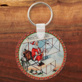 Kerstkerstman die een oud vliegtuig vliegt sleutelhanger (Voorkant)