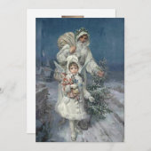 Kerstkerstman en  engel in het wit feestdagenkaart (Voorkant / Achterkant)