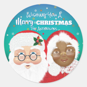 KerstKerstman en mevrouw Claus Biraciale Kerstmis Ronde Sticker