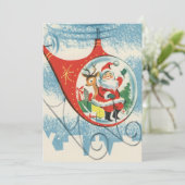 Kerstkerstman en rendier met gevlekte helikopter feestdagenkaart (Staand voorkant)