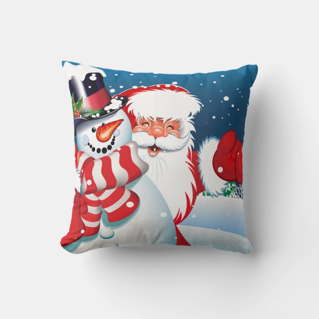 Kerstkerstman en Snowman Pillow Kussen (Voorkant)
