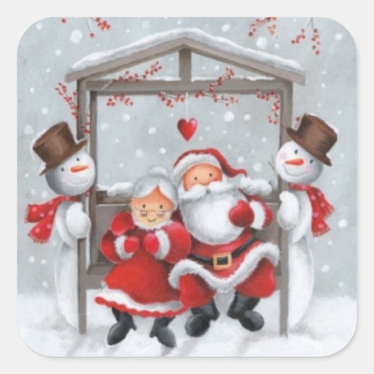 KerstKerstman en Snowman Vierkante Sticker (Voorkant)