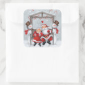 KerstKerstman en Snowman Vierkante Sticker (Tas)