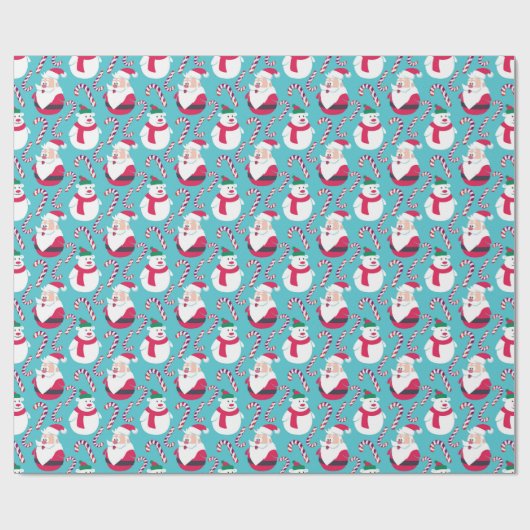 Kerstkerstman en Teddy Bear met snoepriet Cadeaupapier (Vlak)