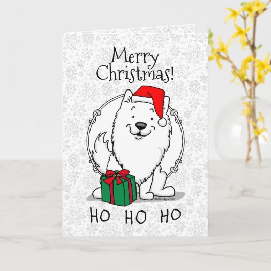 Kerstkerstman: Eskimo Dog HO HO Cute Kaart (Gele Bloem)